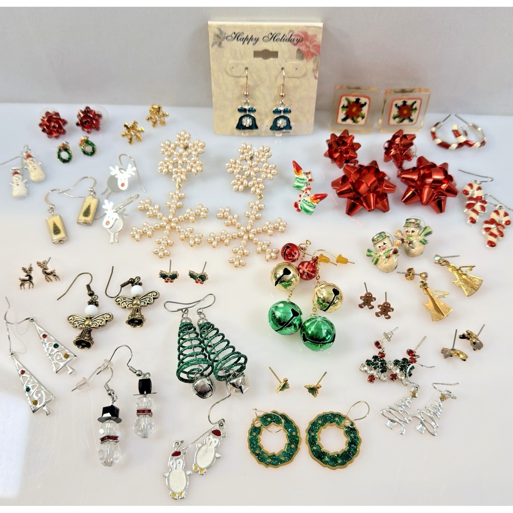 Christmas Earring Lot Vintage to Now Festive Angel Bell Wreath Tree Holiday